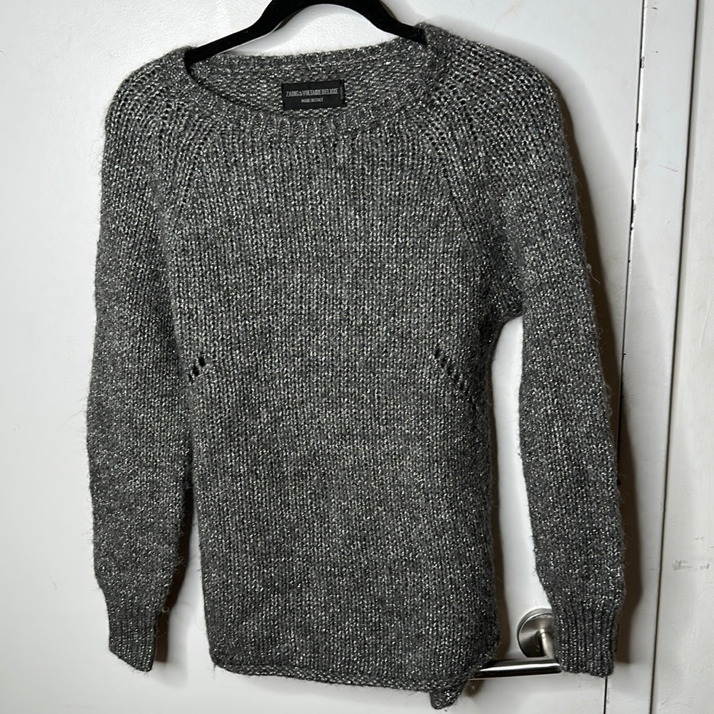 Zadig & Voltaire Deluxe 100% cashmere grey curved hem alpaca blend sweater - Picture 1 of 4